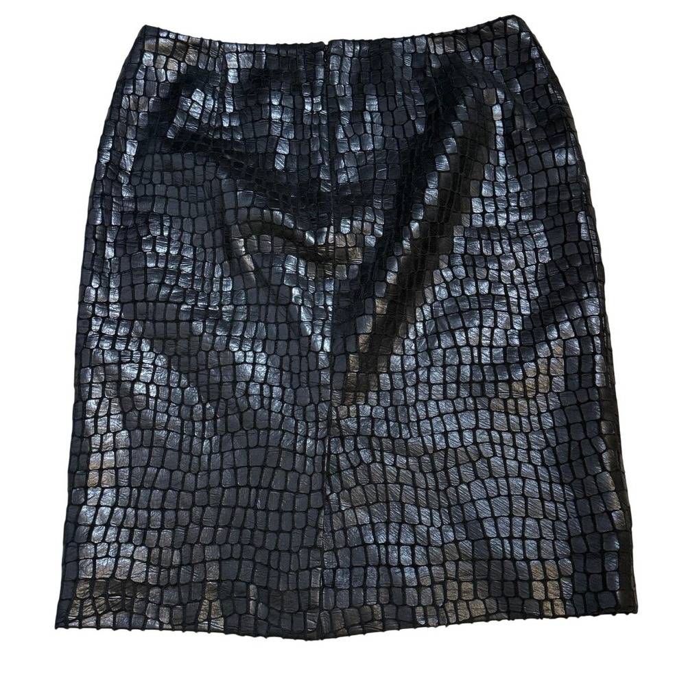 Black Croc Embossed Pencil Skirt Faux Leather Y2K Anne Klein Size 6 Maximalism - Picture 2 of 13